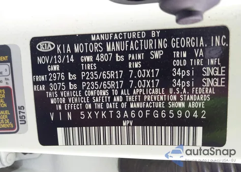 2015 Kia Sorento Lx from USA, damaged, VIN 5XYKT3A60FG659042